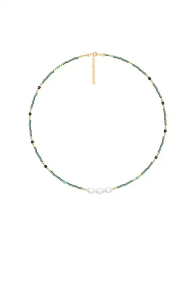 Colier placat cu aur de 18k - decorat cu pietre Miyuki si perle de cultura