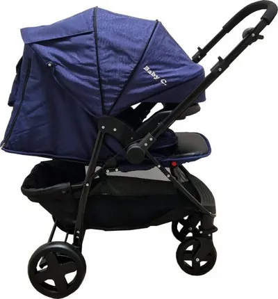 Carucior pentru copii Baby Care Pro SK10 Albastru cu Maner reversibil, Spatar reglabil in 3 trepte, Frana picior, Pliabil