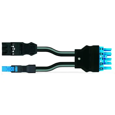 pre-assembled Y-cable; Eca; 2 x plug/socket; 3-pole + 2-pole/5-pole; Cod. A/I; H05VV-F 3G 2.5 mm²; H05VV-F 2 x 1.5 mm²; 0.5 m; 2,50 mm²; black/blue