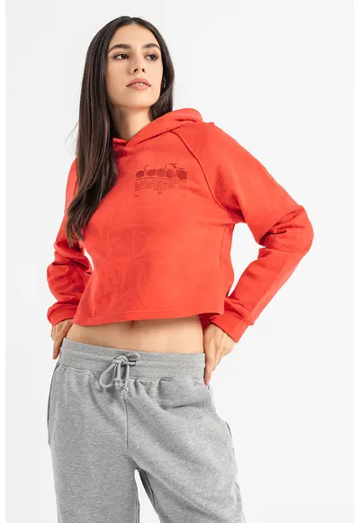 Hanorac crop cu imprimeu abstract Manifesto - Coral