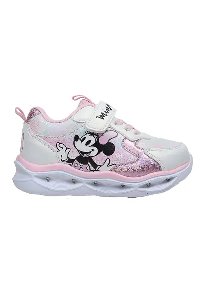 Pantofi sport cu velcro si Minnie Mouse - Roz deschis/Alb murdar