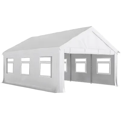 Outsunny Pavilion de Grădină 4x6 m cu Pereți Laterali, 6 Ferestre și Dublă Intrare, din Oțel Galvanizat, Alb | Aosom Romania