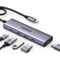Hub Usb-C Ugreen Cm511, 3 X Usb-a 3.0 - 1 X Usb-C - 1 X Hdmi, Gri