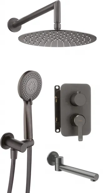 Set de dus incastrat, cu palarie, para de dus, duza cada si baterie, titan, Deante Arnika