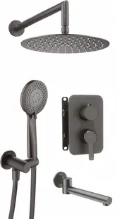 Set de dus incastrat, cu palarie, para de dus, duza cada si baterie, titan, Deante Arnika