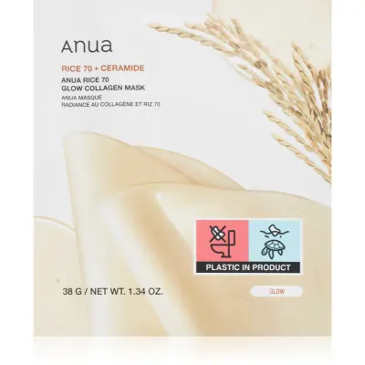 Anua Rice 70% + Ceramide Glow Collagen Mask masca pentru albirea tenului cu colagen 1 buc