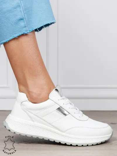 Pantofi sport din piele naturală pentru confort și stil CRL1813 ALB