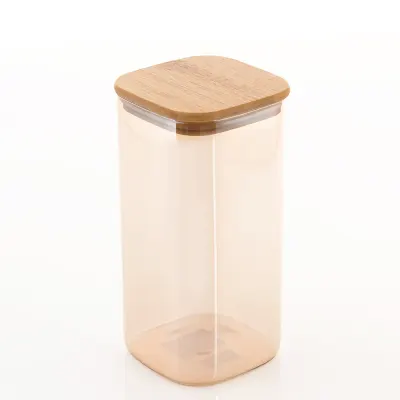 Recipient depozitare din sticla cu capac din bambus, 1600 ml