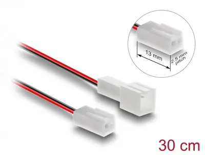 Cablu prelungitor alimentare ventilator 2 pini lungime conector 13mm/pitch 2.5mm T-M 30cm, Delock 90869
