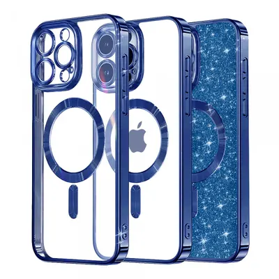 Husa MagSafe pentru Apple iPhone 14 Pro, Techsuit, Luxury Glitter, Albastra Inchis
