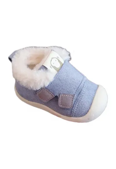 Pantofi Imblaniti - Model Snow - Piele intoarsa - Velcro - Albastru deschis