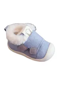 Pantofi Imblaniti - Model Snow - Piele intoarsa - Velcro - Albastru deschis