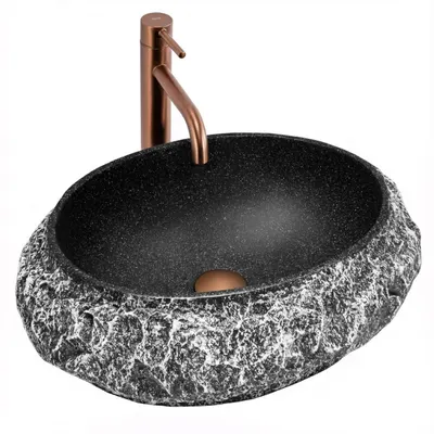 Lavoar baie Mika, oval, negru imitatie piatra, 50 x 38 cm