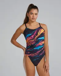 Costum înot întreg femei TYR Cutoutfit Magmata - auriu rainbow | Durafast Elite