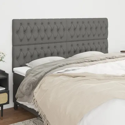 vidaXL Tăblie de pat gri închis 200x7x118/128 cm, material textil