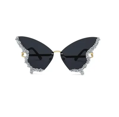 Ochelari Glamour Fluture, Cristale Multicolore, Festival Fashion, Protectie UV400, Negru Engros