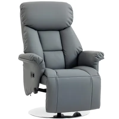 HOMCOM Fotoliu de relaxare înclinabil pivotant suport picioare reglabil, până la 120 kg, pentru living, dormitor, home cinema, gri | Aosom Romania