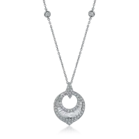Lant cu pandantiv din aur alb cu diamante baguette si rotunde de 0.74ct