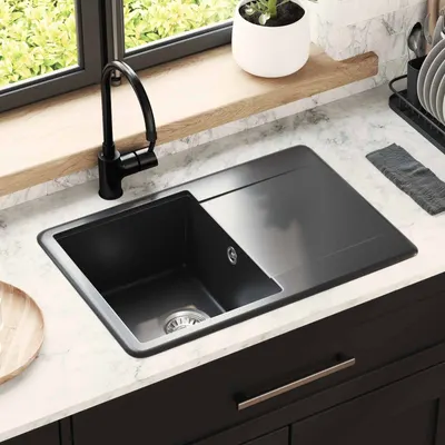 vidaXL Chiuvetă 80% Quartz și 20% Rășină 670 x 460 mm Negru