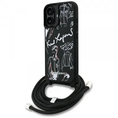 Husa MagSafe pentru Apple iPhone 16, Karl Lagerfeld, Saffiano Crossbody, Neagra
