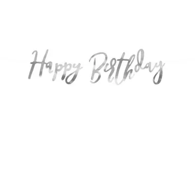 Banner happy birthday argintiu 16.5x62 cm