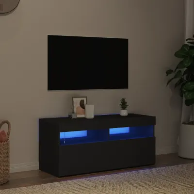 vidaXL Comodă TV cu lumini LED, negru, 90x35x40 cm