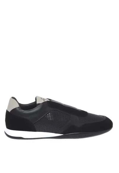 Pantofi sport slip-on din piele cu perforatii - Negru