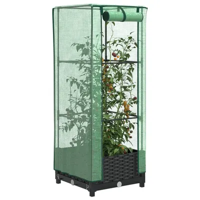 Gossi strat inaltat cu husa de sera, aspect ratan, 40x40x123 cm