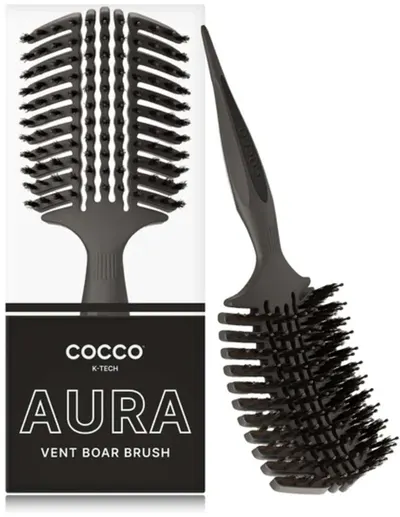 Perie profesională de păr Cocco - Aura Vent Boar Brush, cu păr natural, neagră