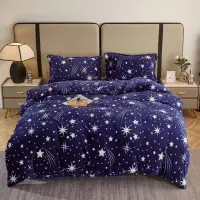 Lenjerie pat dublu, Super Pufoasa COCOLINO, 4 piese, Albastru, Ploaie de Stele