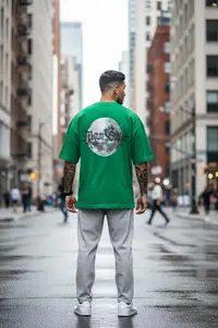 Tricou barbati verde cu imprimeu pe spate oversize 11821 M3-4.1