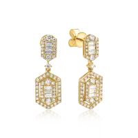 Cercei din aur galben cu diamante baguette si rotunde de 1.2ct