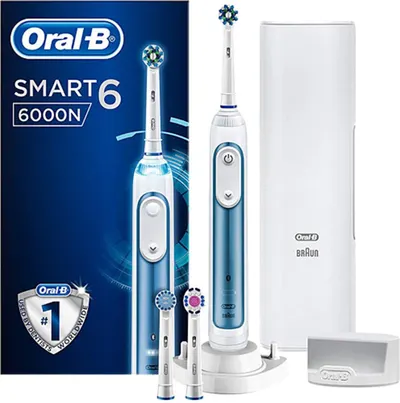 Periuță de dinți electrică Oral-B - Smart 6 6000N, 3 vârfuri, alb/albastru