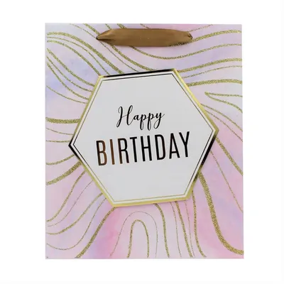Punga cadou M hartie marble b-day pink