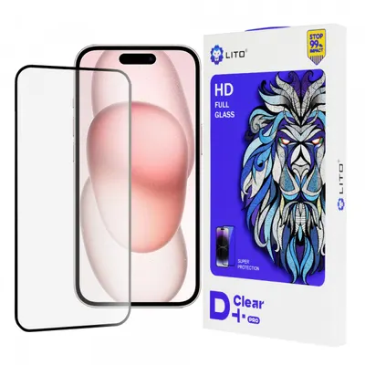 Folie de protectie Ecran Lito D+ Pro pentru Apple iPhone 15, Sticla Securizata, Full Glue, Neagra