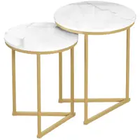 HOMCOM Set 2 măsuțe laterale, masă modernă de cafea cu picioare din oțel aurii pentru living, dormitor | Aosom Romania