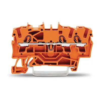 3-conductor through terminal block; 2.5 mm²; suitable for Ex e II applications; side and center marking; for DIN-rail 35 x 15 and 35 x 7.5; Push-in CAGE CLAMP®; 2,50 mm²; orange
