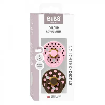 Set 2 suzete Bibs Colour Studio Collection Polka Dots tetina rotunda 6 luni+ Baby PinkMocha
