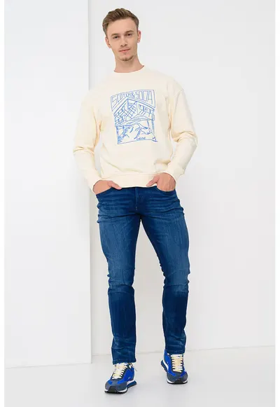 Bluza de trening relaxed fit din bumbac - Albastru/Bej deschis