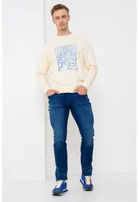 Bluza de trening relaxed fit din bumbac - Albastru/Bej deschis