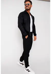 Set Toscano Jacheta cu fermoar si pantalon lung Black 16481 - Negru