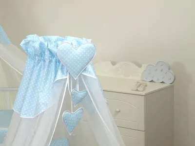 Baldachin din tul pentru patut bebe Bear Heart Blue 160x600 cm
