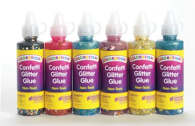 Lipici colorat cu sclipici și confeti - 6 buc - 120 ml