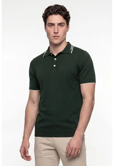 Tricou polo din bumbac - Verde padure