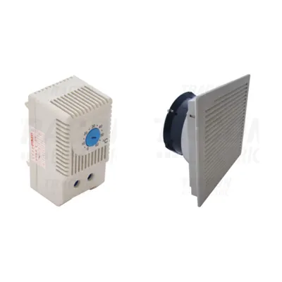 Pachet Termostat pentru Ventilatoare THMS-10 (1 NO, 10A, 250V AC) si Ventilator cu Filtru de Aer V35-105 (105x105mm, 35-40m³/h, 230V 50/60Hz, IP54)
