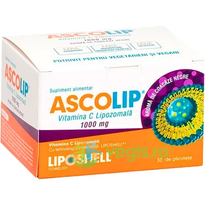 Ascolip - Vitamina C Lipozomala cu Aroma de Coacaze Negre 1000mg Liposhell 30 plicuri