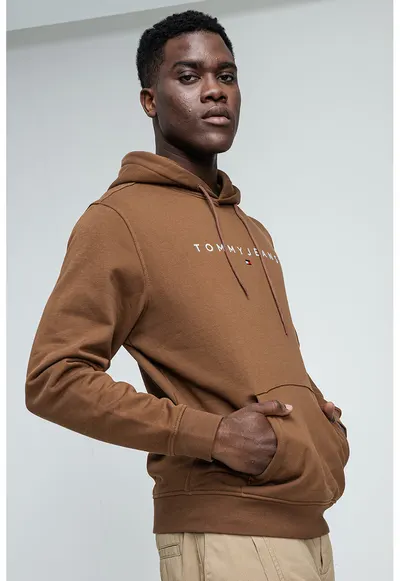 Hanorac din amestec de bumbac cu logo brodat - Maro camel