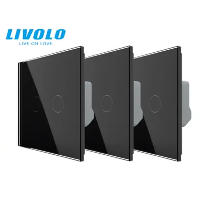Pachet: 3 intrerupatoare duble cap / scara, generatia noua, cu panou sticla Negru