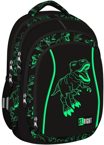 Ghiozdan școlar St. Right Reflective - T-Rex, 2 compartimente