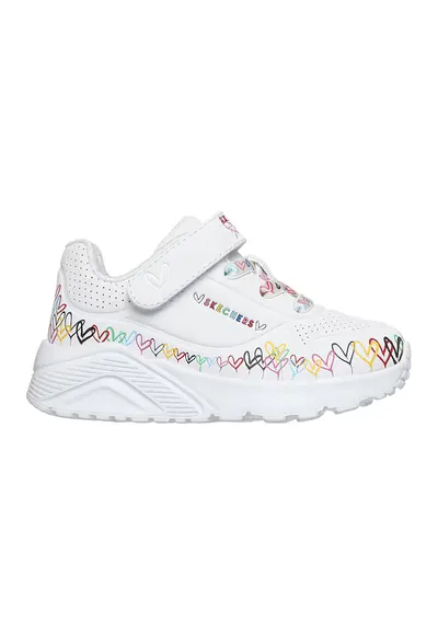 Pantofi sport Uno Lite- Heart Craze de piele ecologica cu model cu inimi - Alb/Negru/Galben
